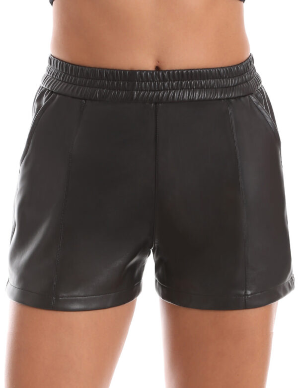 womens elastic waist loose shorts with pockets faux leather shorts 4