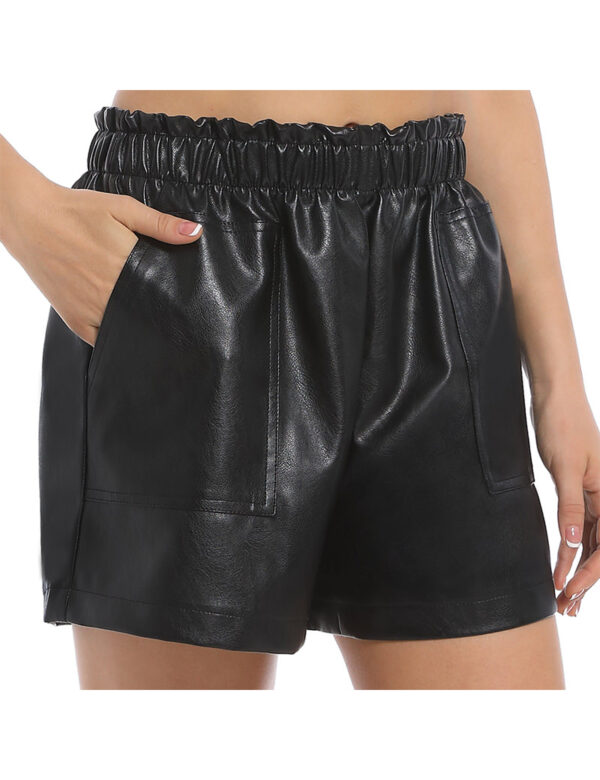 Everbellus Women Faux Leather Wide Leg High Waist Shorts 2