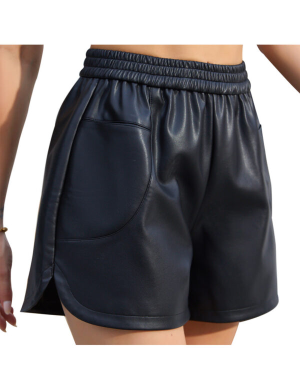 Women High Waist Sexy Faux Leather Shorts Elastic Split PU Short Pants with Pockets 2