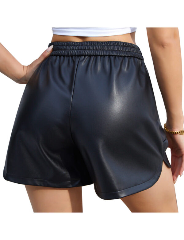 Women High Waist Sexy Faux Leather Shorts Elastic Split PU Short Pants with Pockets 3