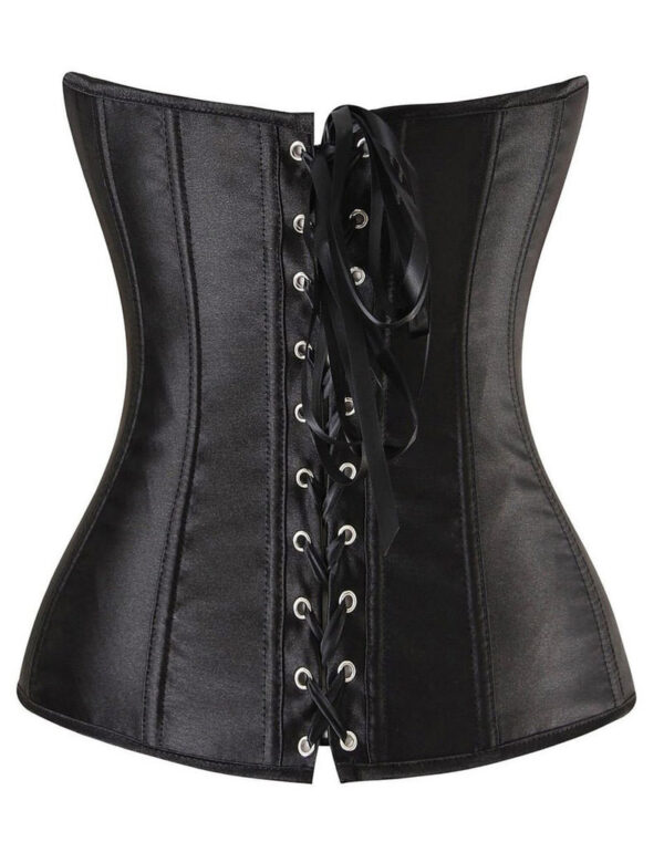 Everbellus Black Satin Sexy Strong Boned Corset Lace Up Bustier Top B5